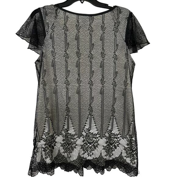 Lane Bryant Black Mesh Overlay Flutter Sleeve Lace Whimsigoth Fairy Top 14/16 - Picture 2 of 11